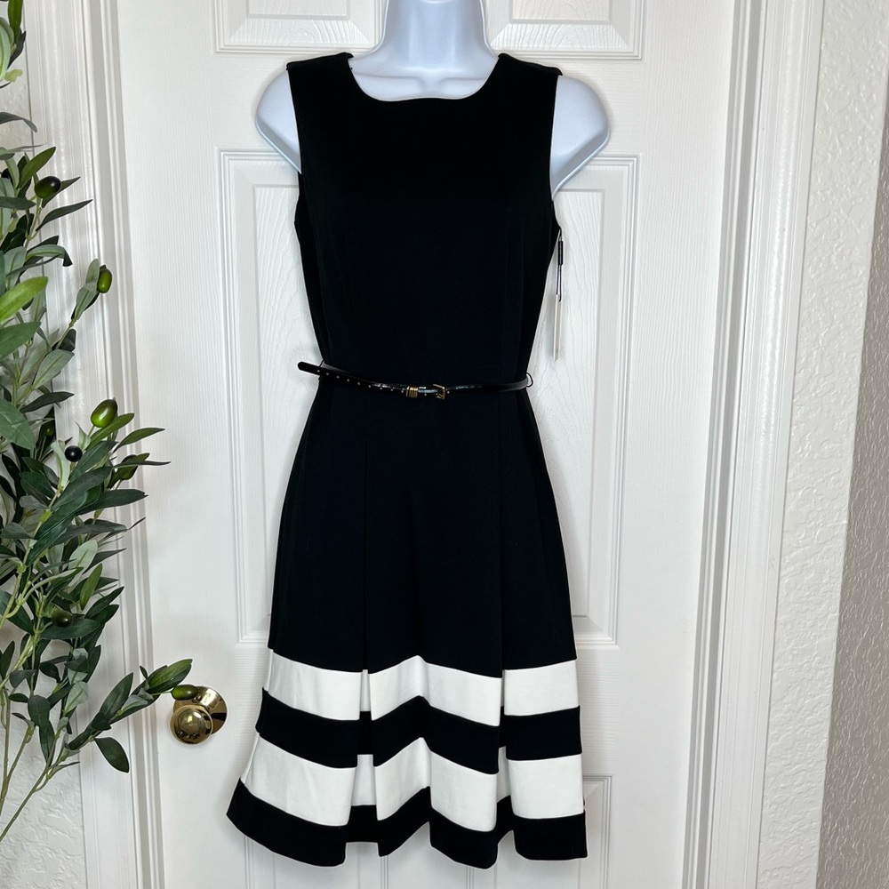 NWT CK black and white pleated dress